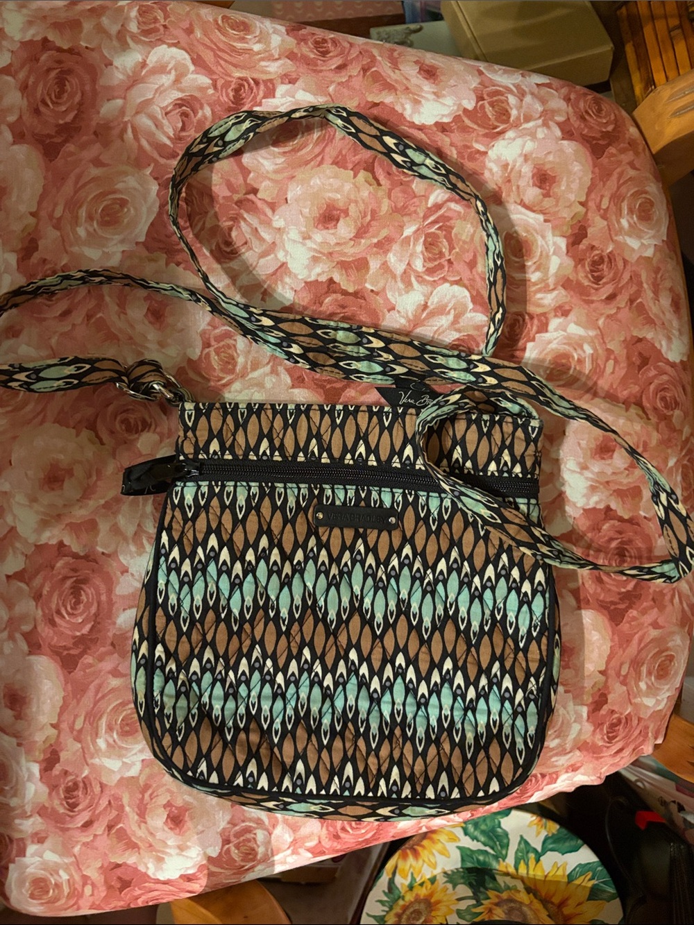 Vera Bradley Teal and Brown Geometric Crossbody